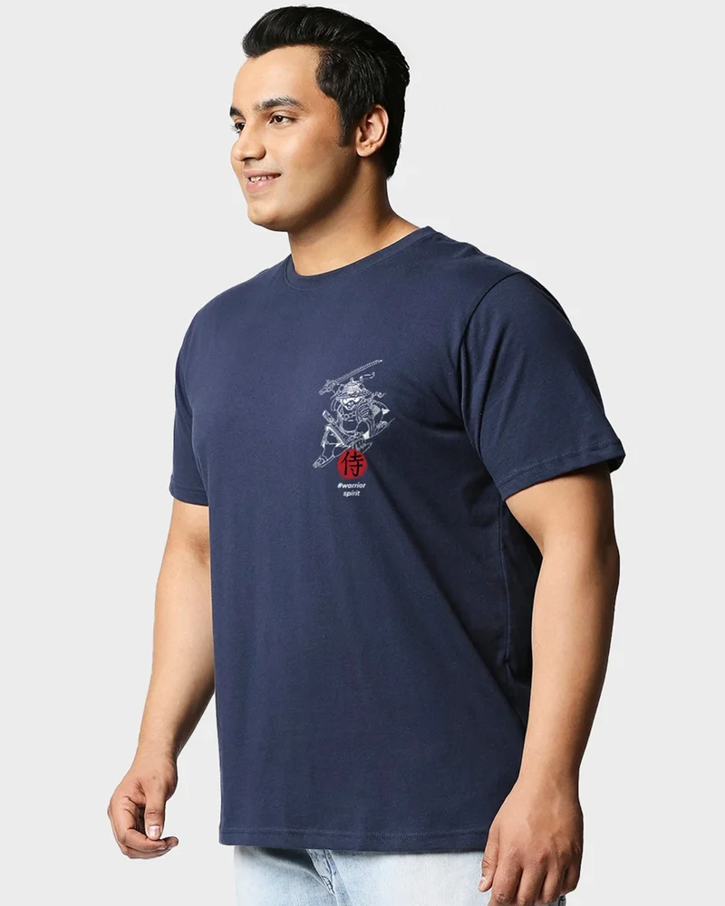 bewakoof Men's Blue Warrior Panda Graphic Printed Plus Size T-shirt